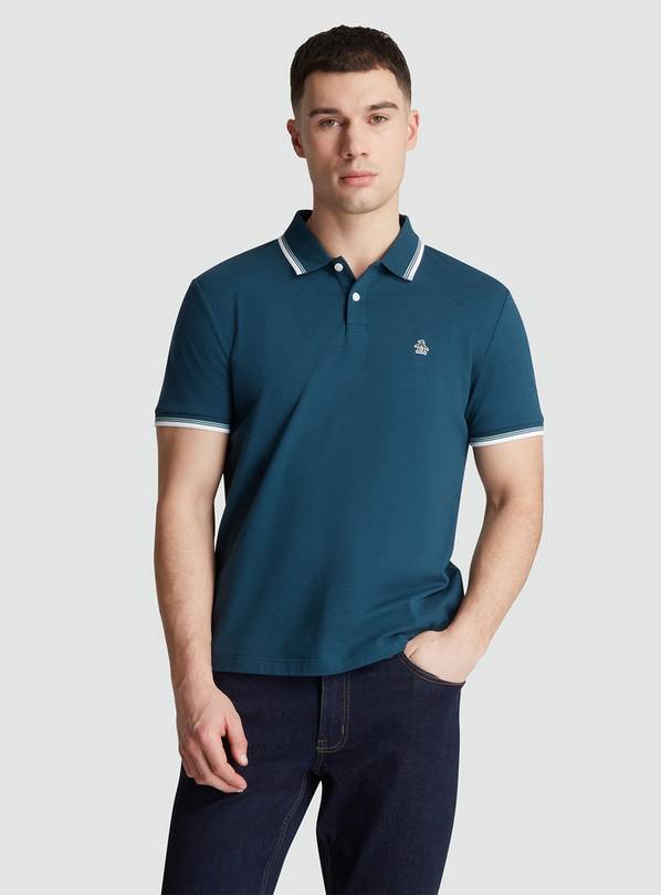 ORIGINAL PENGUIN Sticker Pete Tipped Pique Polo - Teal L