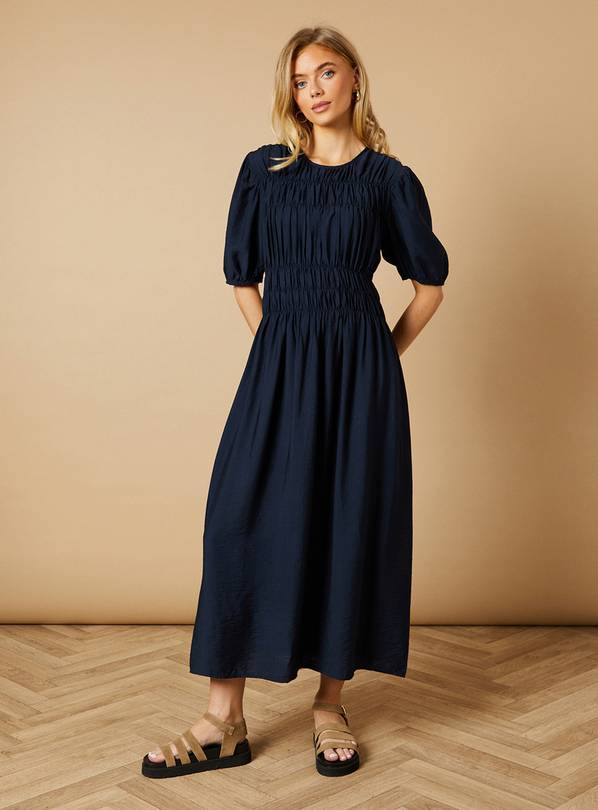 OASIS Shirred Bodice Puff Sleeve Midi Dress 10