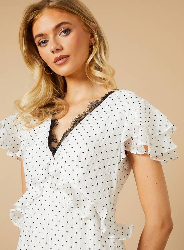 Buy OASIS Spot Ruffle Tiered Lace Midi Dress 10 | Midi | Tu