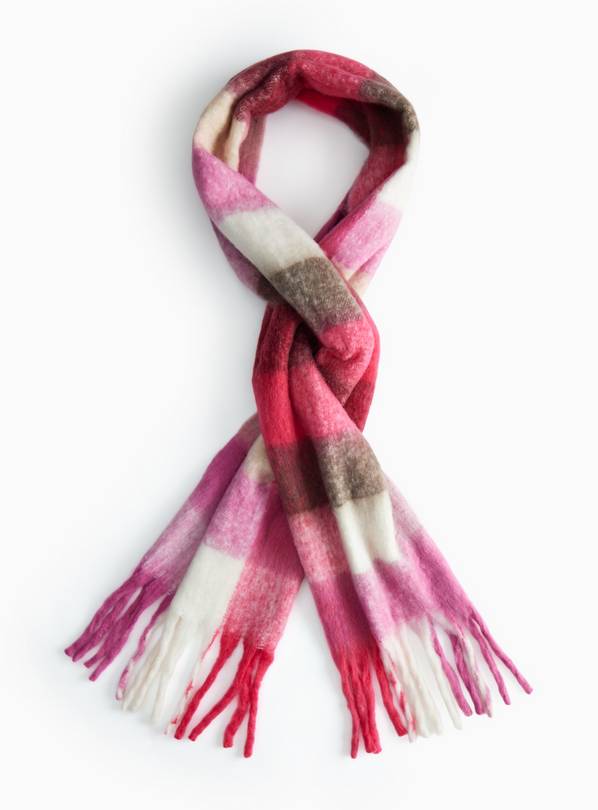 Pink Burgundy Check Heavyweight Scarf One Size