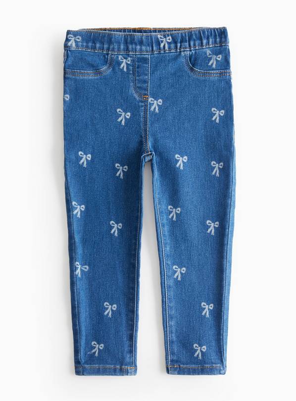 Blue Denim Bow Printed Jeggings  4-5 years