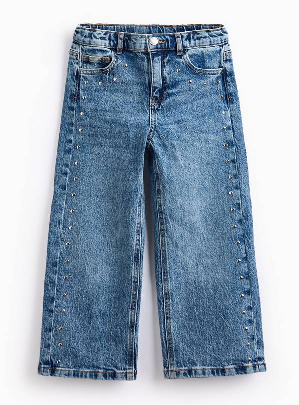Mid Washed Denim Studded Wide Leg Jeans 10 years