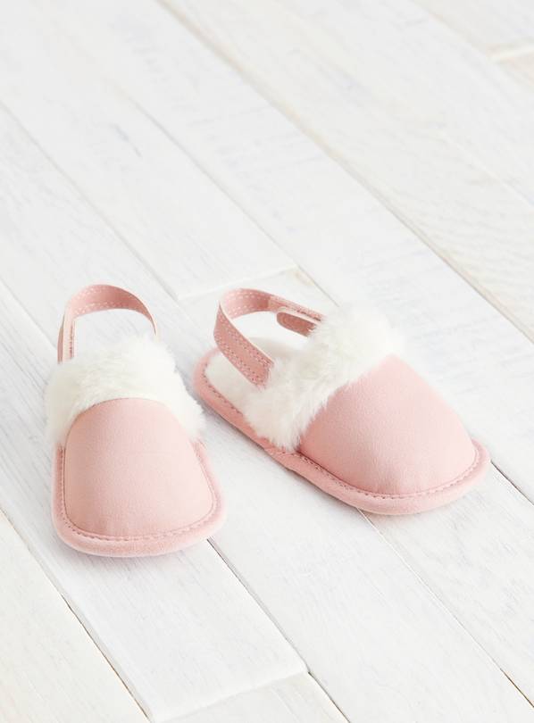 Pink Faux Fur Lined Ankle Strap Mules Up to 3 mths