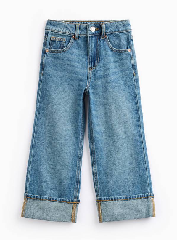 Blue Denim Wide Turn Up Hem Jeans  12 years
