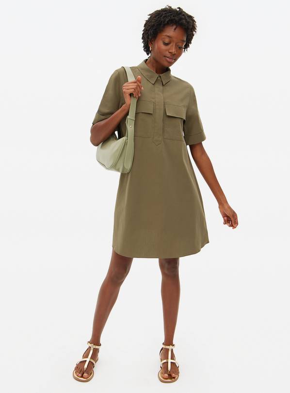 Khaki Popover Shirt Dress 16