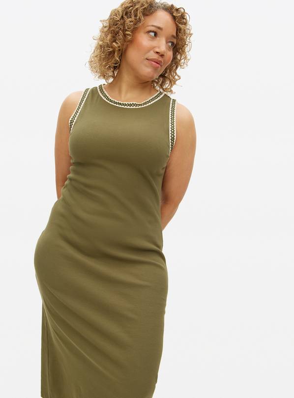 Khaki Crochet Trim Jersey Midaxi Sleeveless Dress 18