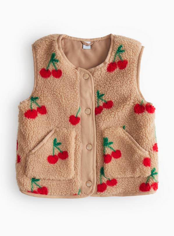 Tan Cherry Print Borg Fleece Gilet 2-3 years