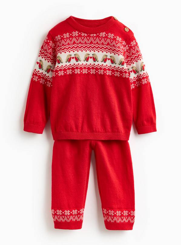Matching Family Christmas Red Fairisle Knitted Set 3-6 months