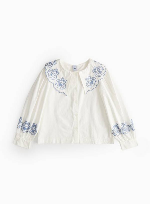 White Embroidered Collar Shirt 7 years