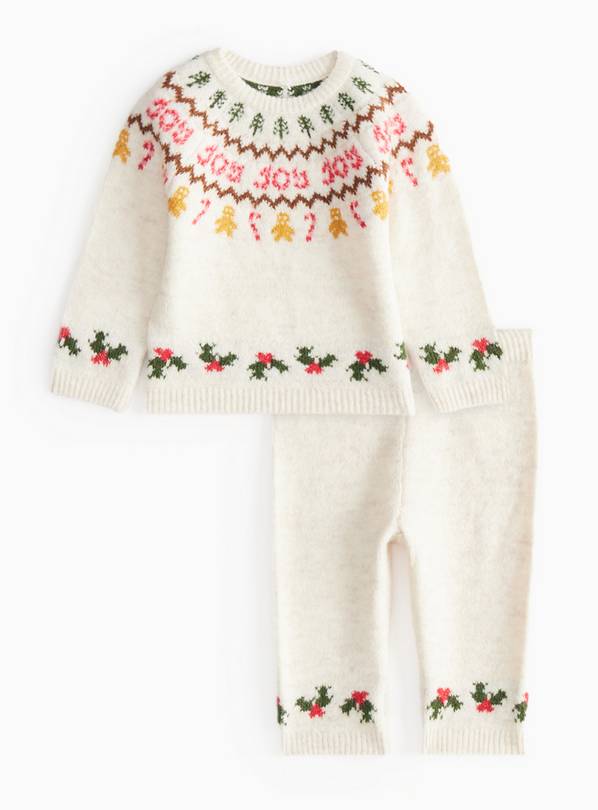 Matching Family Kids' Christmas Cream Knitted Set  6-9 months