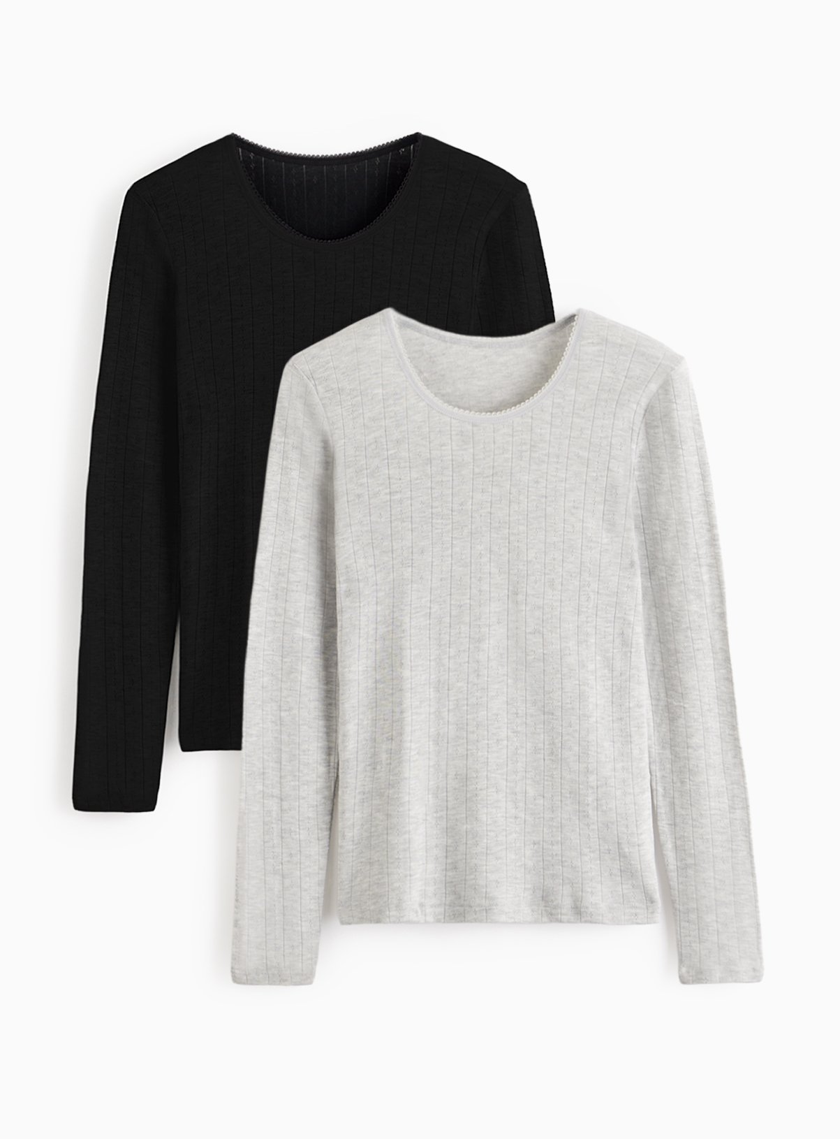Grey Maximum Warmth Pointelle Long Sleeve Thermal Tops 2 Pack