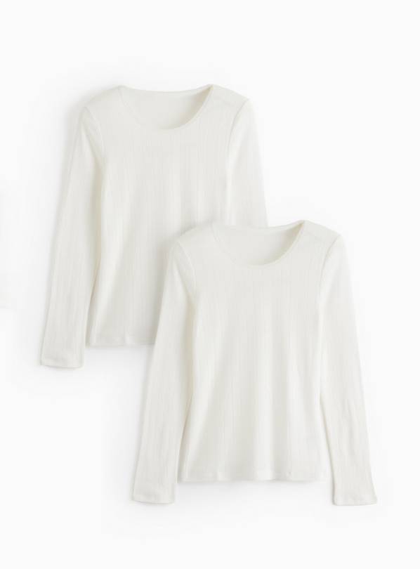 Cream Long Sleeve Pointelle Thermal Tops 2 Pack M