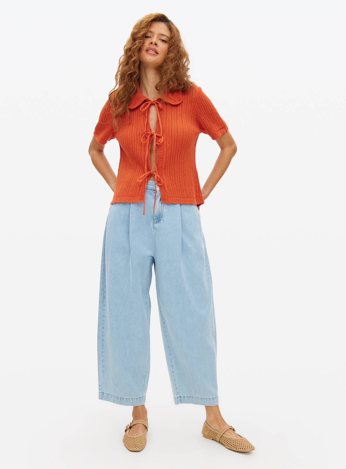 Orange Pointelle Cropped Tie Front Cardigan 24 - Image 3