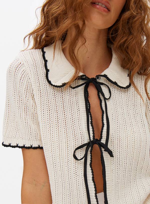 Mono Pointelle Cropped Tie Front Cardigan 8