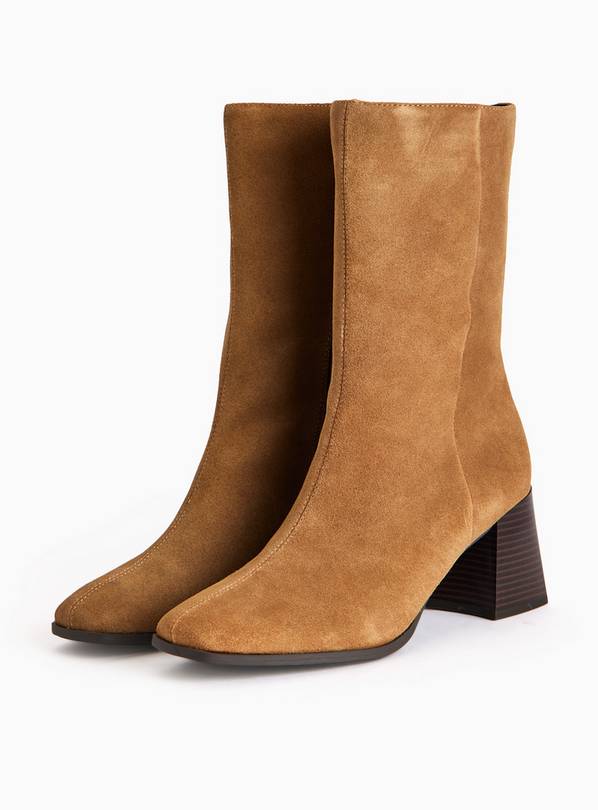 Tan Suede Block Heeled Boots 8