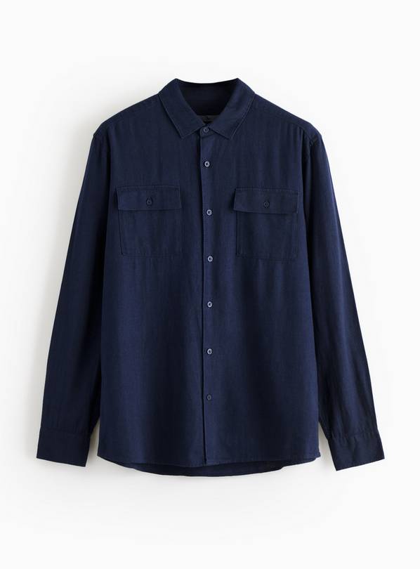 Navy Linen Blend Utility Shirt XXXL