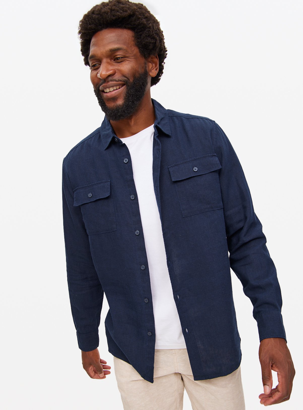 Men's Navy Linen Blend Utility Shirt
