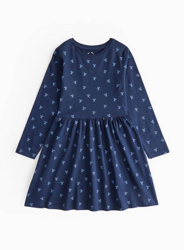 Navy Bow Print Jersey Dress 12 years