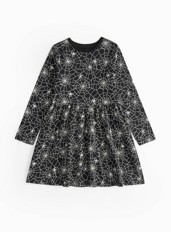 Halloween Black Web Print Long Sleeve Jersey Dress 5 years