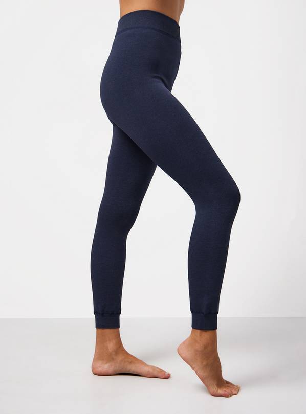 Navy Fur Lined Thermal Leggings L