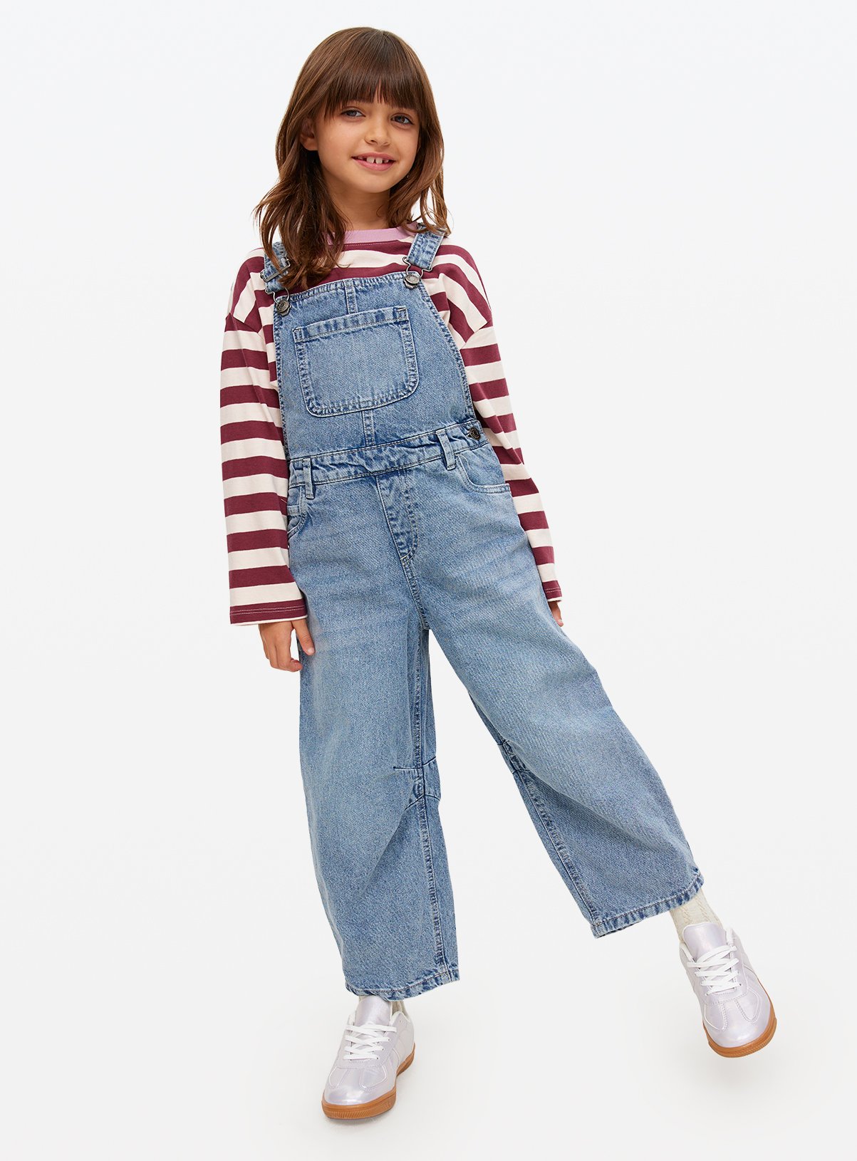 Mid Washed Barrel Leg Denim Dungarees - Tu by Sainsbury's
