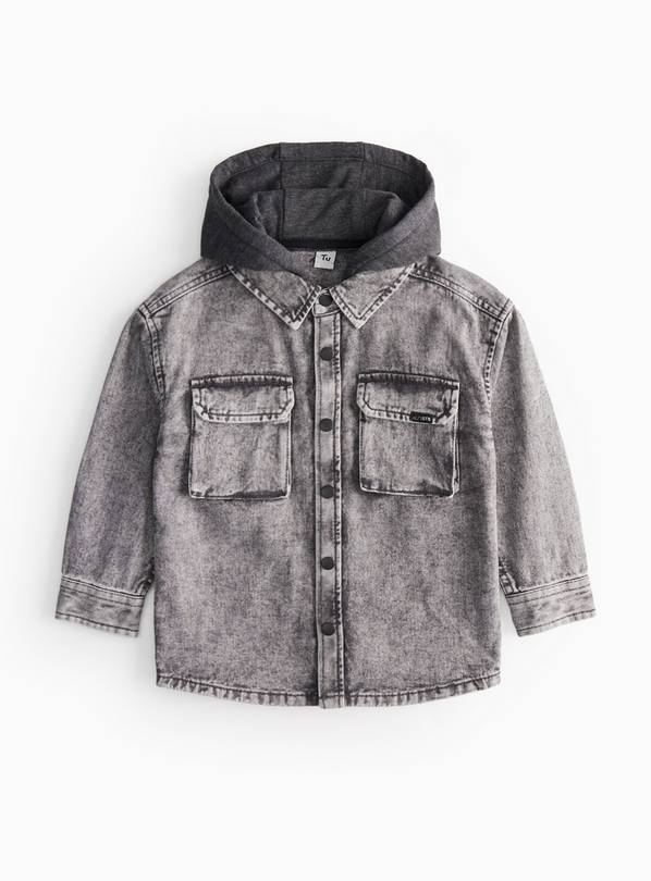 Grey Washed Denim Hooded Shirt 11 years