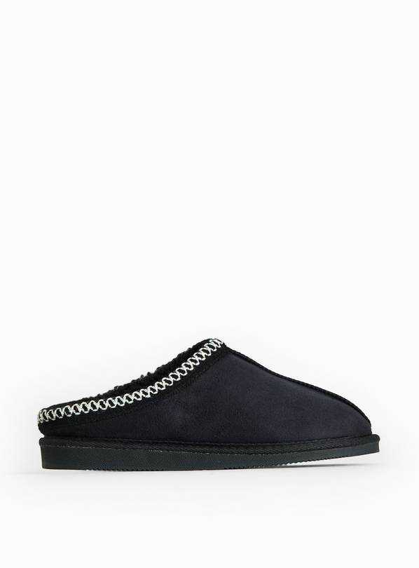 Black Stitch Detail Platform Slippers M