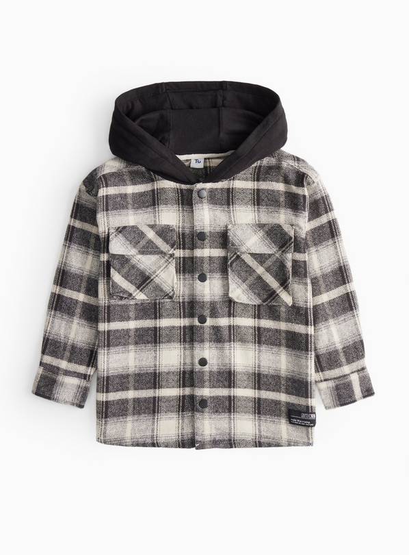 Black Check Print Hooded Shirt 5 years