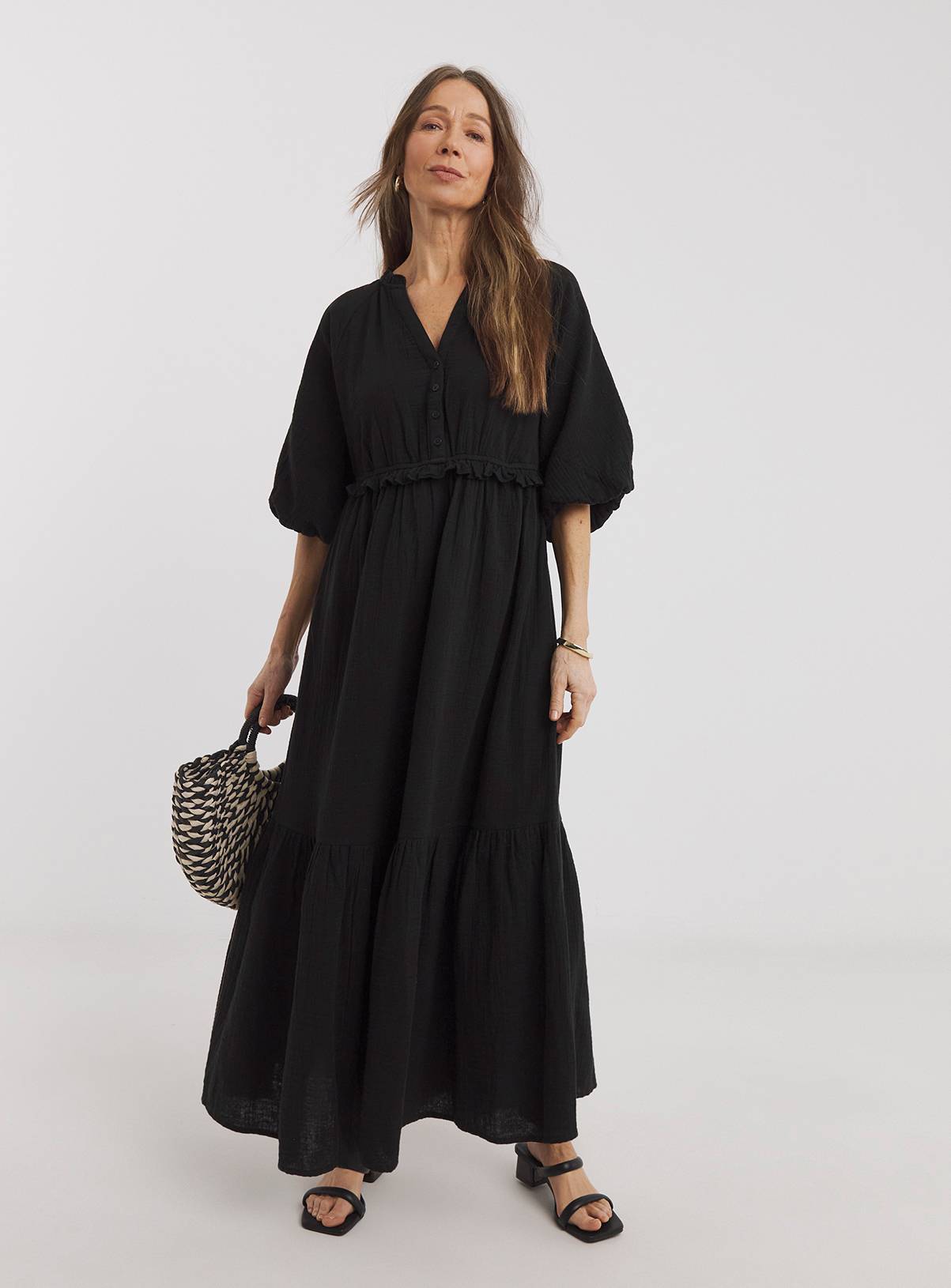 JD WILLIAMS Bubble Sleeve Cheesecloth Maxi Dress 28 - Image 1