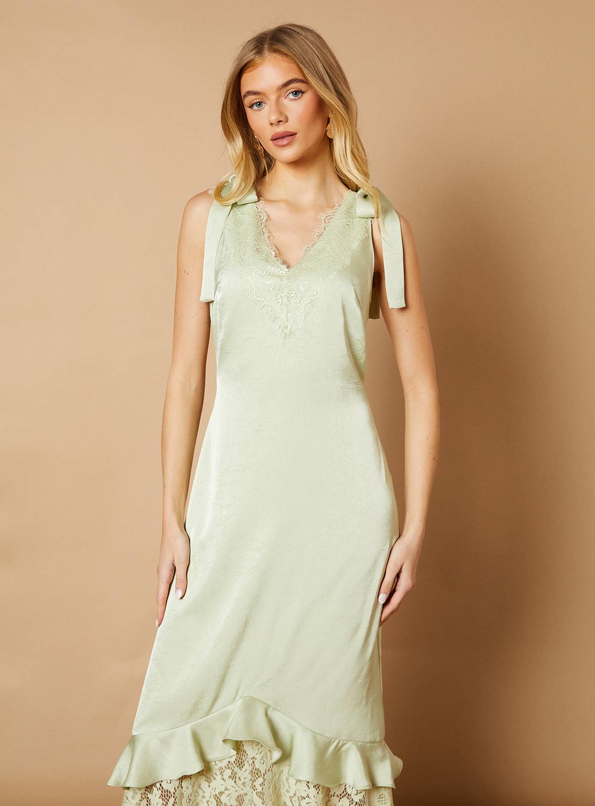 OASIS Satin Lace Tie Shoulder Maxi Dress 10 - Image 2