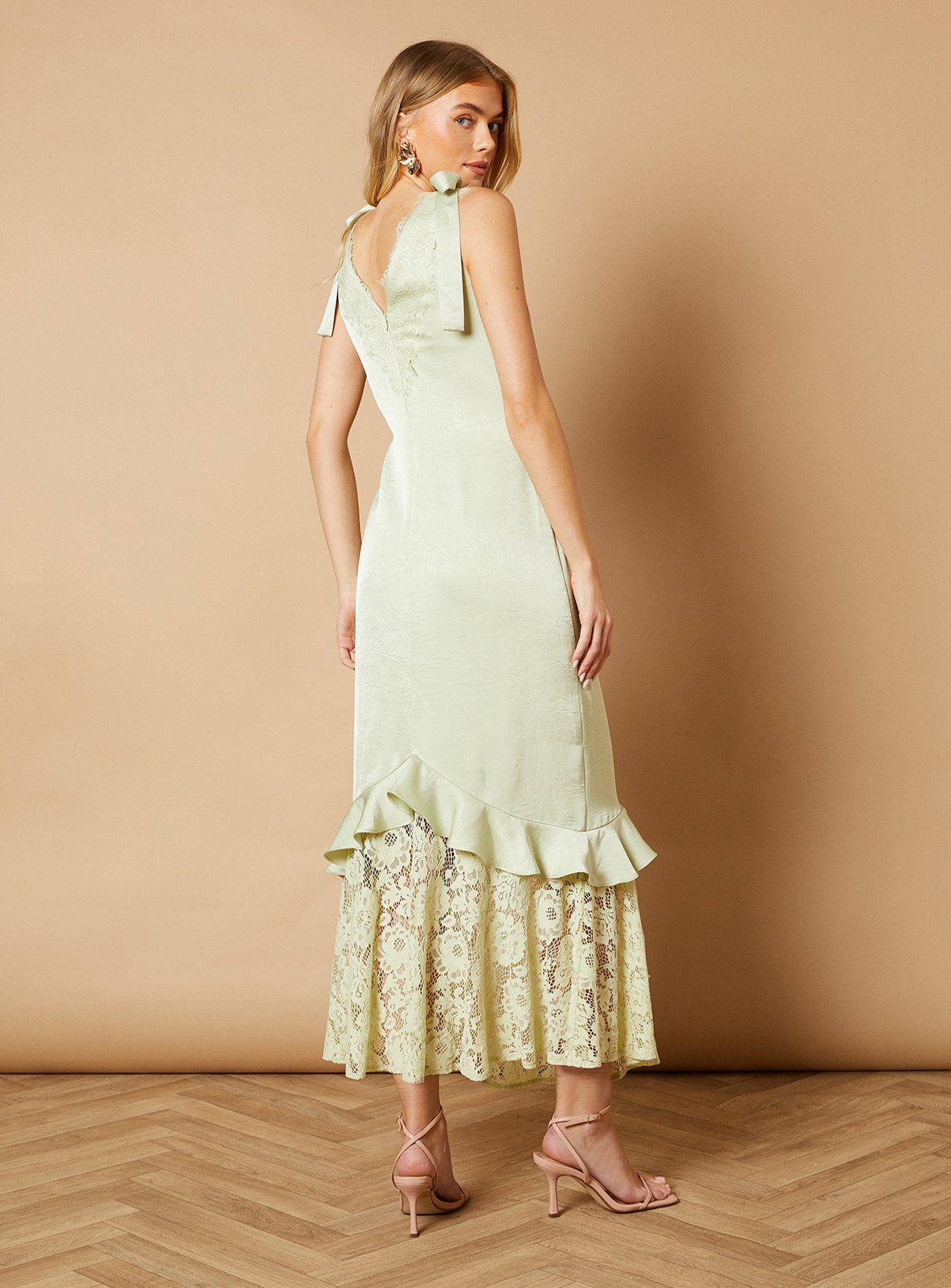 OASIS Satin Lace Tie Shoulder Maxi Dress 10 - Image 3 thumbnail