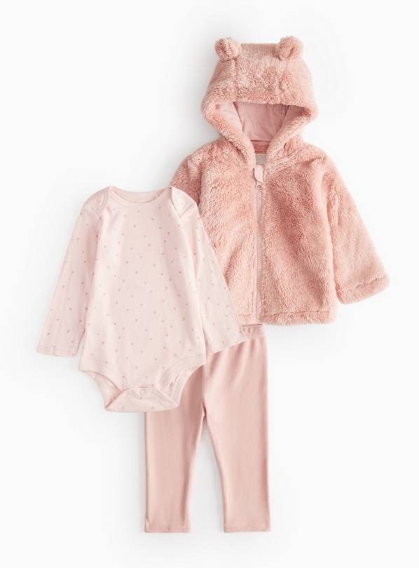 Pink Fluffy Jacket 3 Piece Set  18-24 months