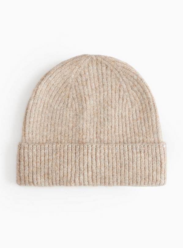 Oatmeal Marl Knitted Beanie Hat One Size