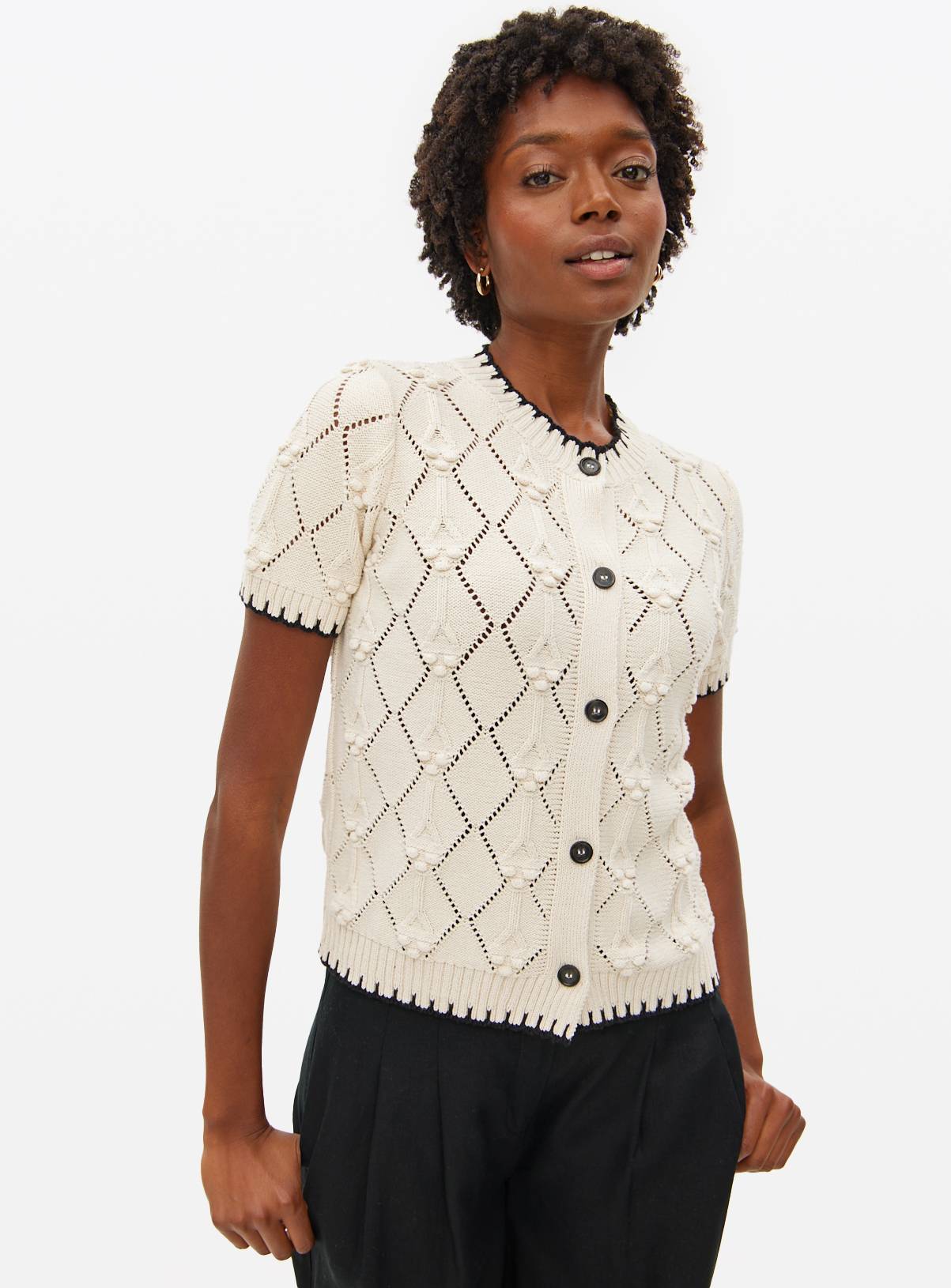 Cream Bobble Stitch Short Sleeve Cardigan 22 - Image 1