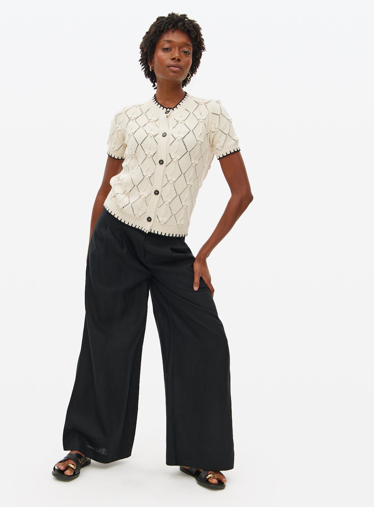 Cream Bobble Stitch Short Sleeve Cardigan 22 - Image 2 thumbnail