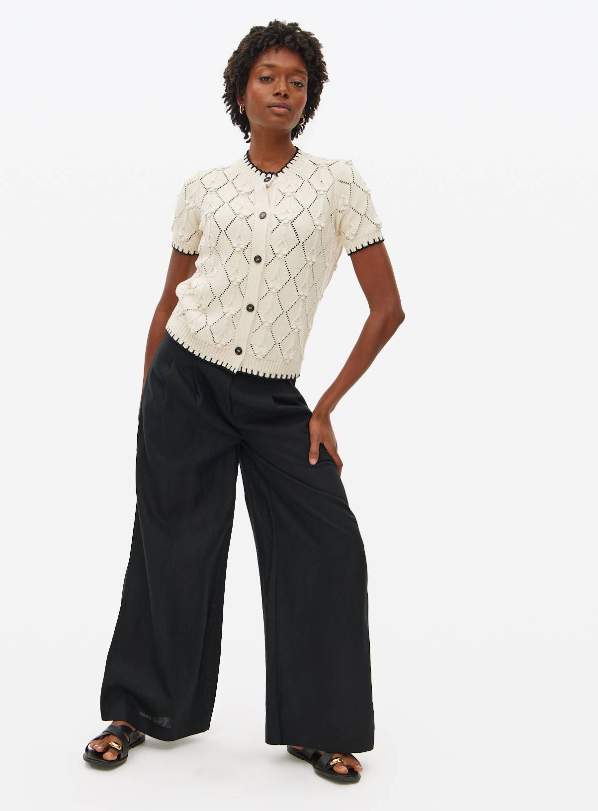Cream Bobble Stitch Short Sleeve Cardigan 22 - Image 2