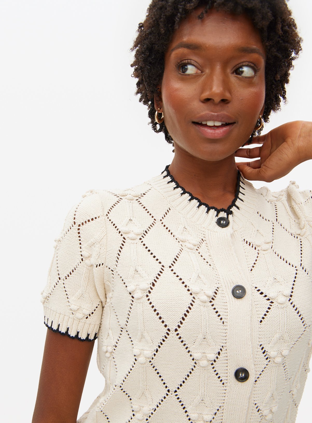 Cream Bobble Stitch Short Sleeve Cardigan 22 - Image 3 thumbnail