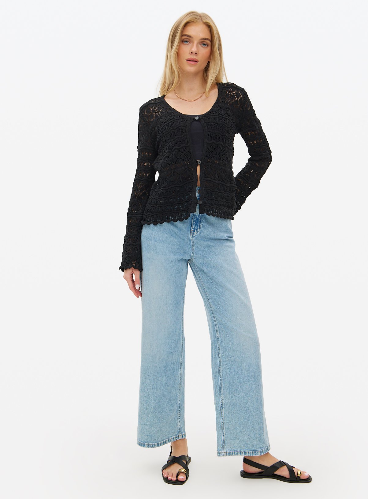 Black Pointelle Scallop Trim Cardigan 12 - Image 2 thumbnail