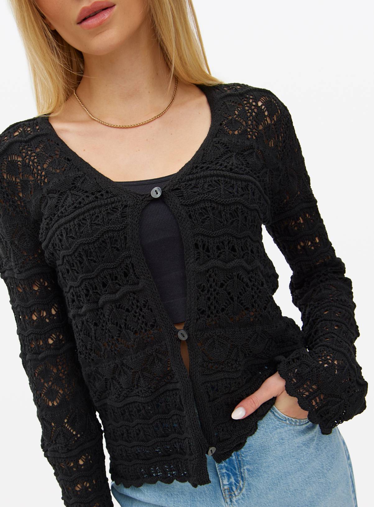 Black Pointelle Scallop Trim Cardigan 12 - Image 3