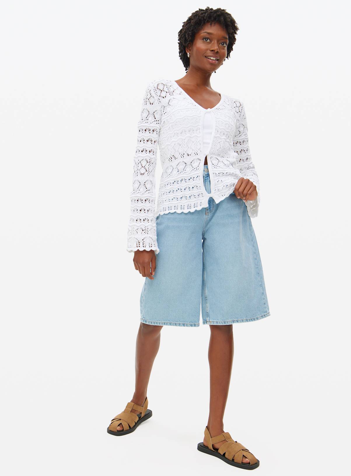 White Pointelle Scallop Trim Cardigan 6 - Image 2