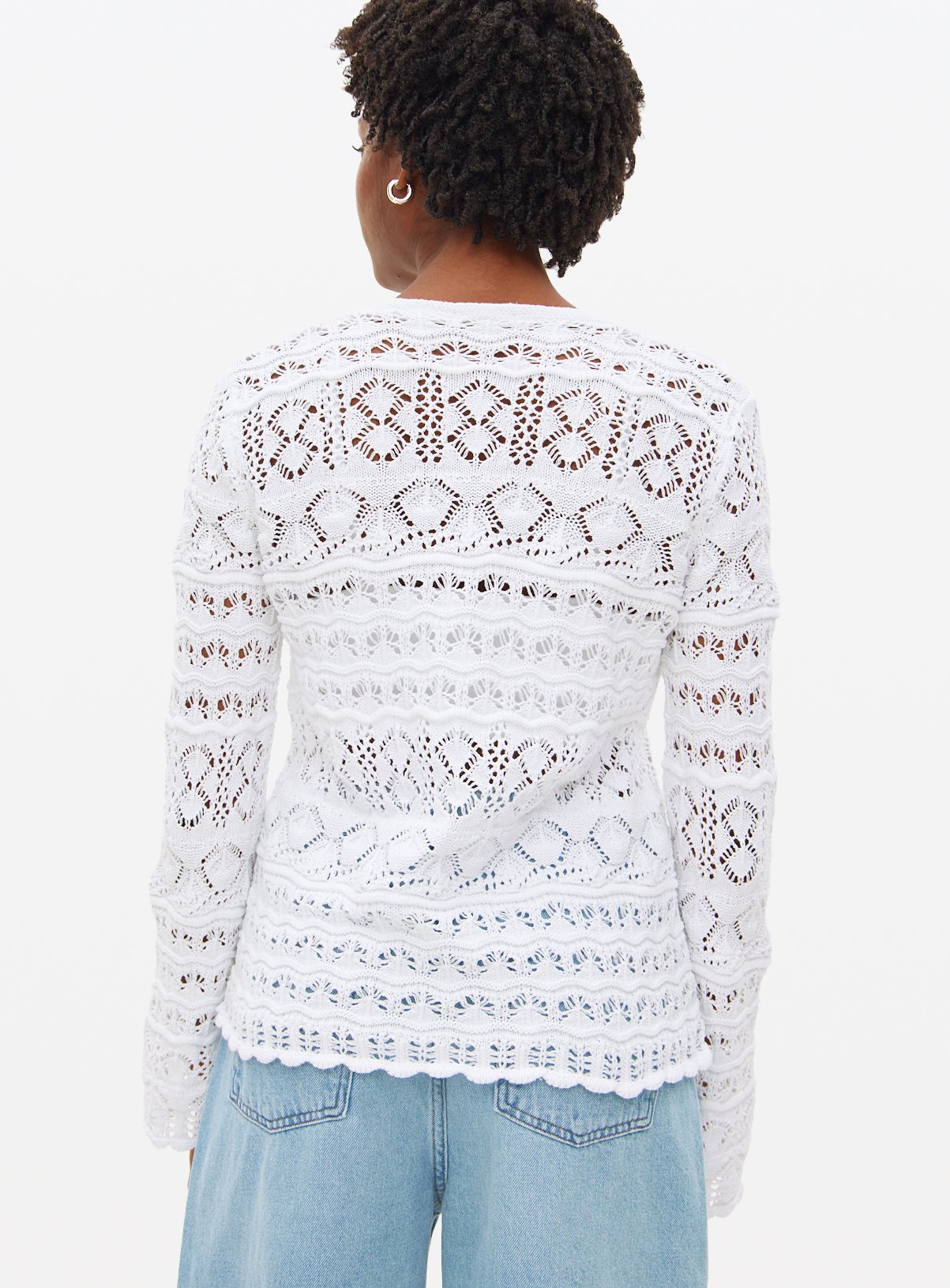 White Pointelle Scallop Trim Cardigan 6 - Image 4 thumbnail