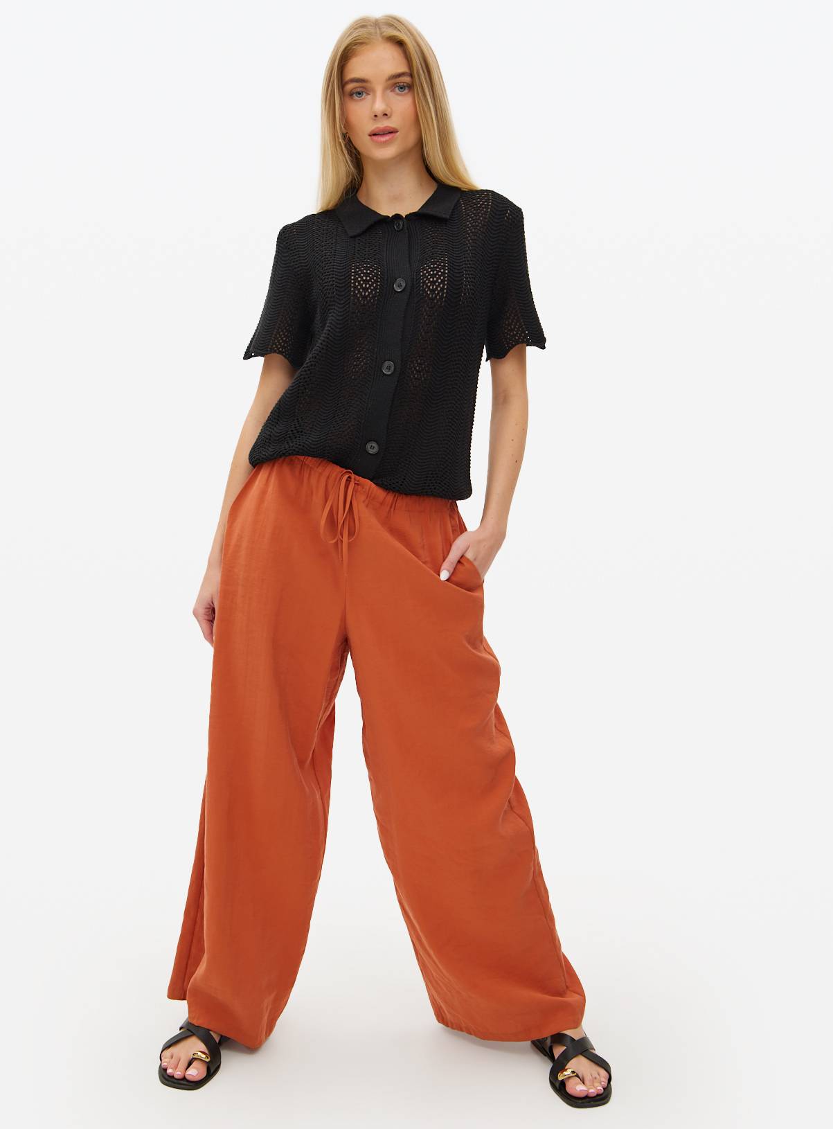Black Pointelle Stitch Collared Shirt 10 - Image 2