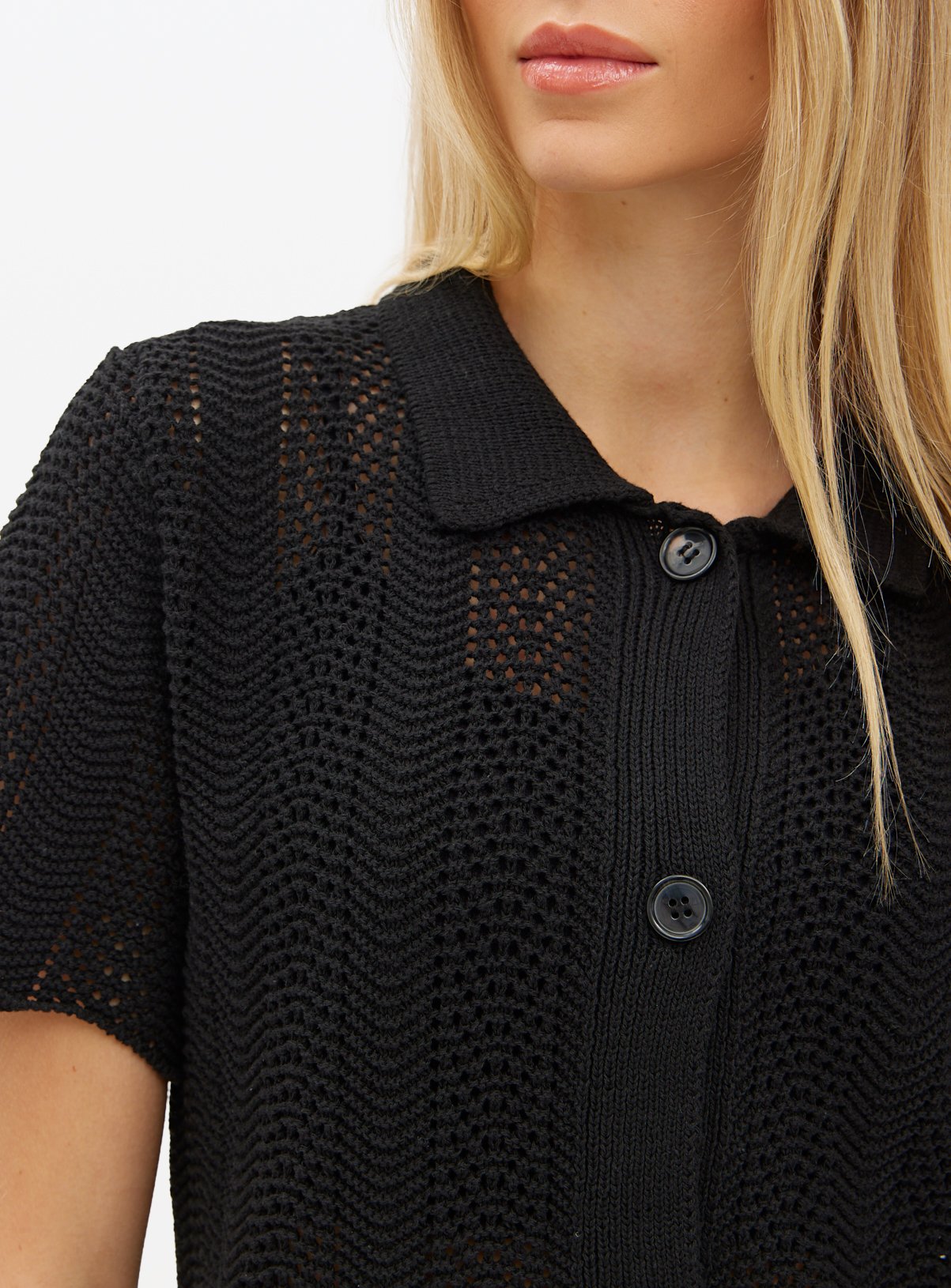 Black Pointelle Stitch Collared Shirt 10 - Image 3 thumbnail