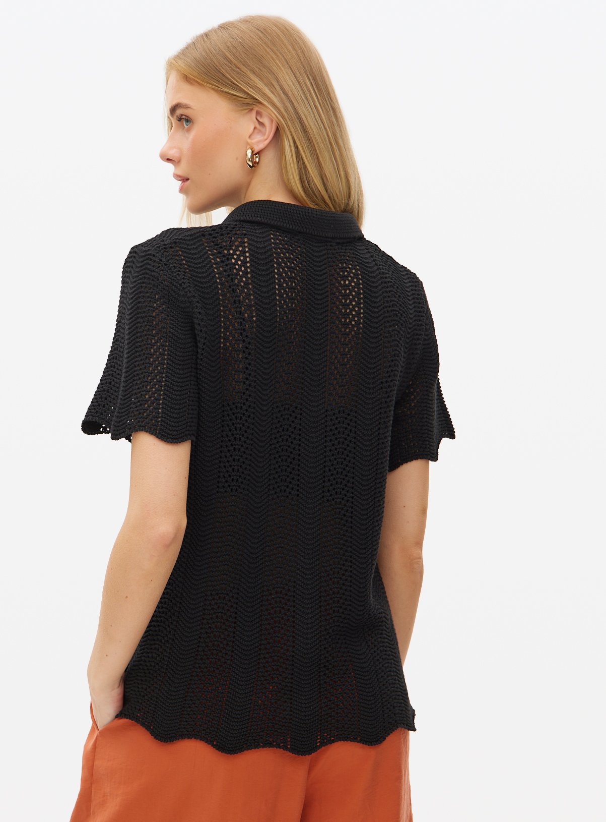 Black Pointelle Stitch Collared Shirt 10 - Image 4 thumbnail