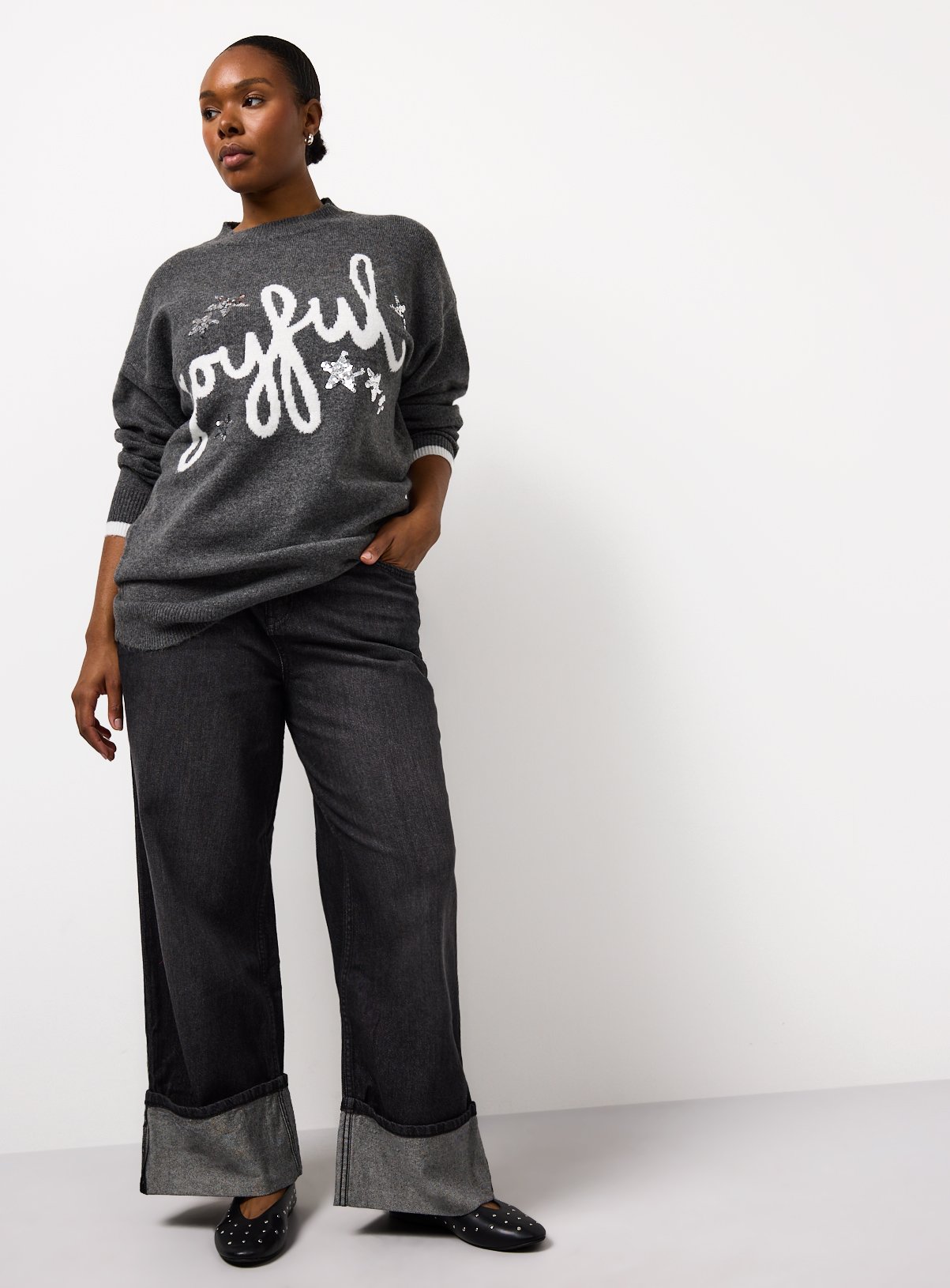 Grey Joyful Slogan Christmas Jumper 22 - Image 2 thumbnail