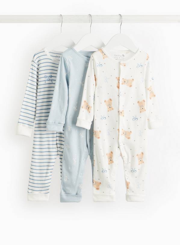 Blue Bear Print 'Grow with Me' Sleepsuits 3 Pack 9-12 months