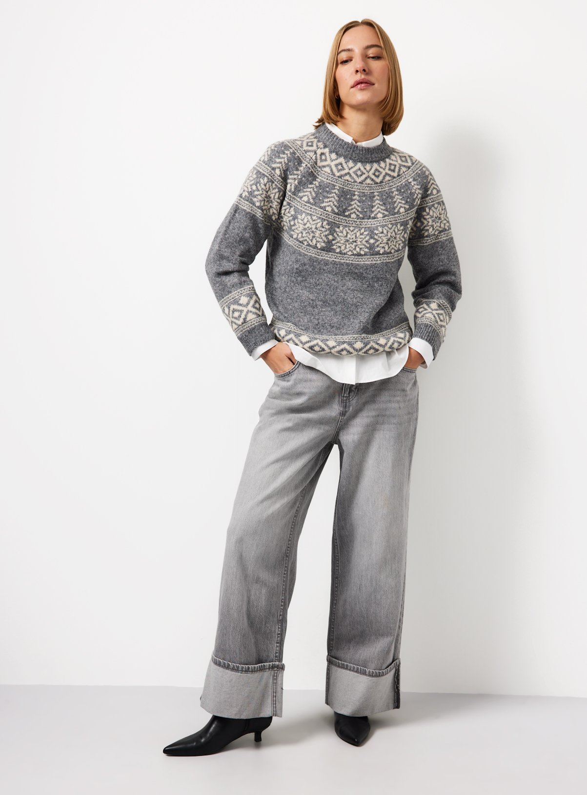Grey Fairisle Knitted Jumper XL - Image 2 thumbnail