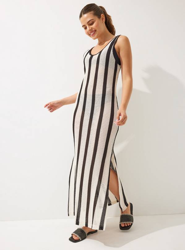 Stripe Crochet Cover Up Column Dress S