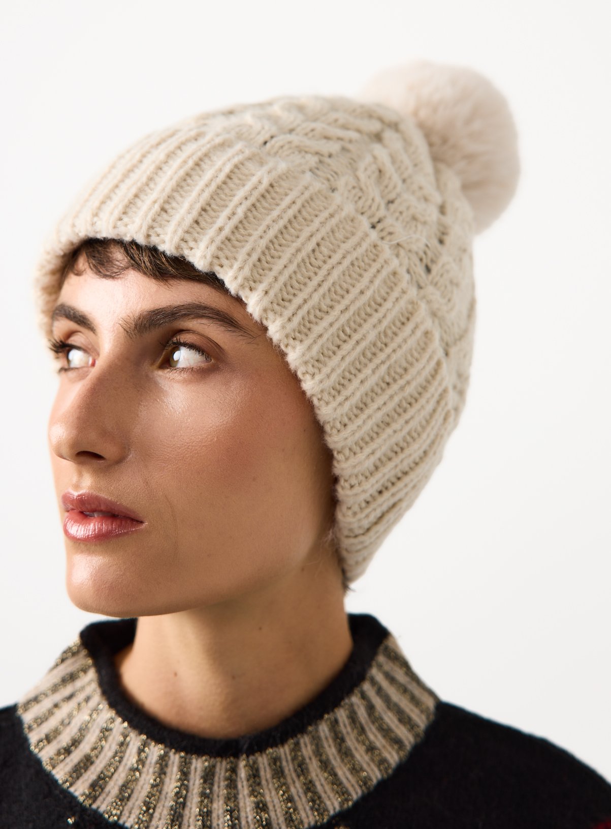 Knitted Hat Beanie Mockup In Navy Blue Color Isolated On White