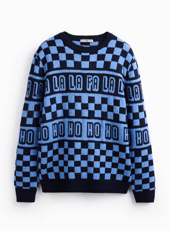 Mini Me Men's Christmas Chequered Slogan Jumper  L